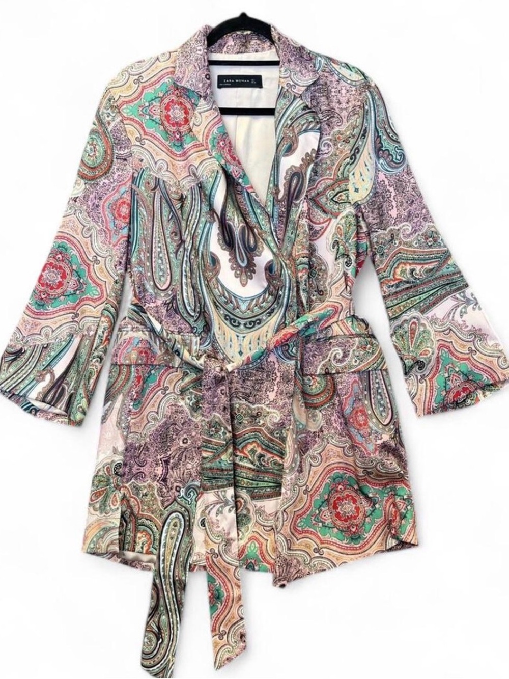 Zara Pastel Paisley Belted Blazer - Multicolor
